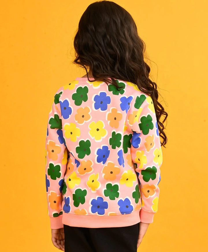 PINK FLOWERS GIRLS FLEECE SWEATSHIRT-PINK - Anthrilo 