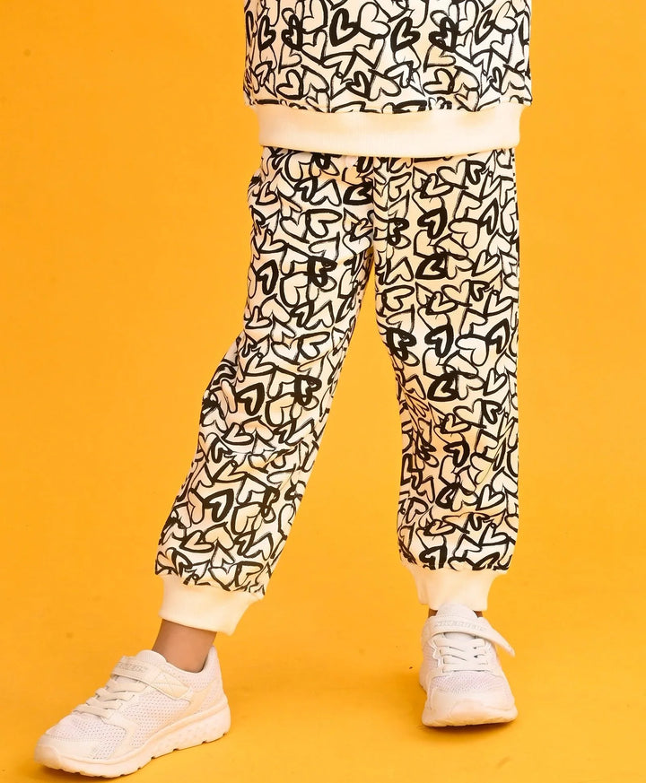 BLACK HEART FLEECE GIRLS JOGGER-WHITE - Anthrilo 