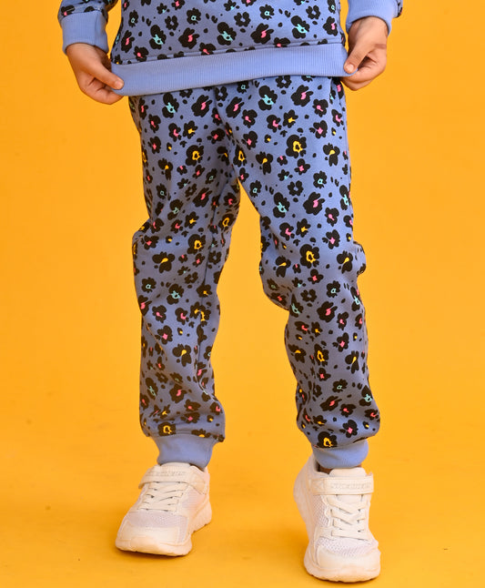 LEOPARD BLUE FLEECE GIRLS JOGGER-BLUE