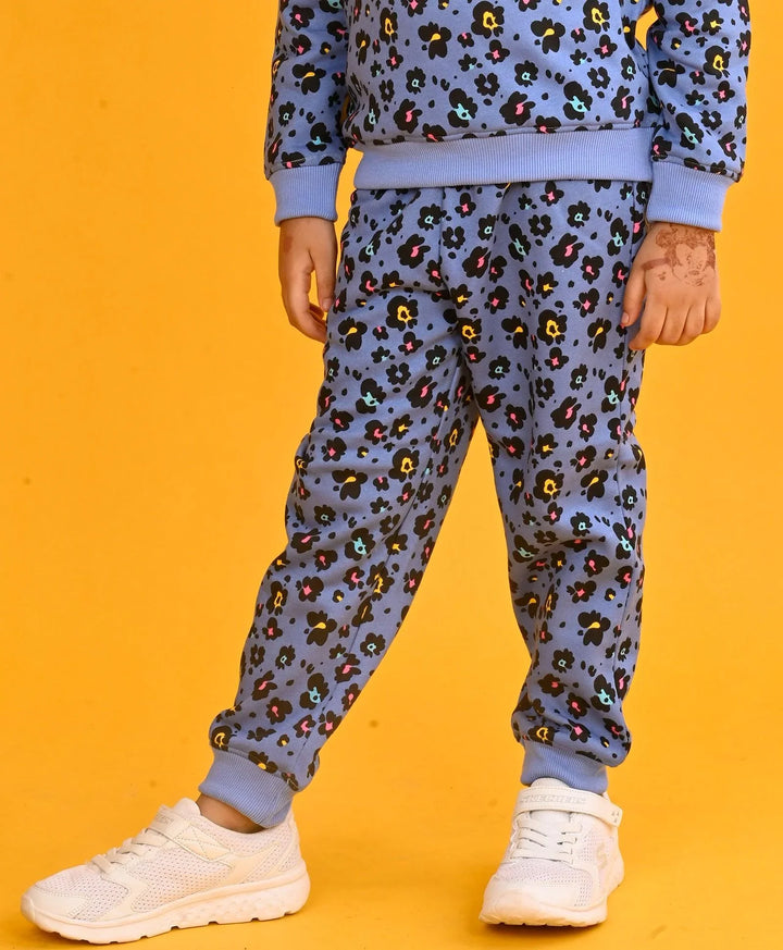 LEOPARD BLUE FLEECE GIRLS JOGGER-BLUE - Anthrilo 