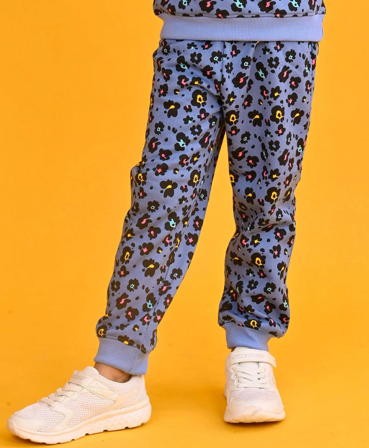 LEOPARD BLUE FLEECE GIRLS JOGGER-BLUE - Anthrilo 
