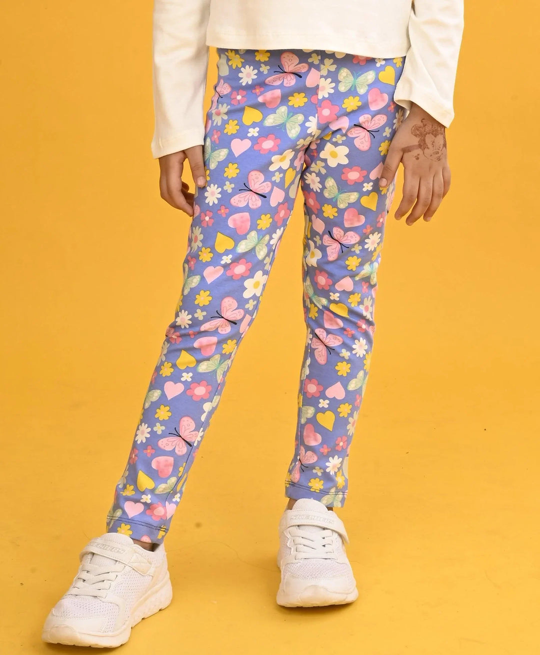 Blue Heart Flower Blue Legging-Blue