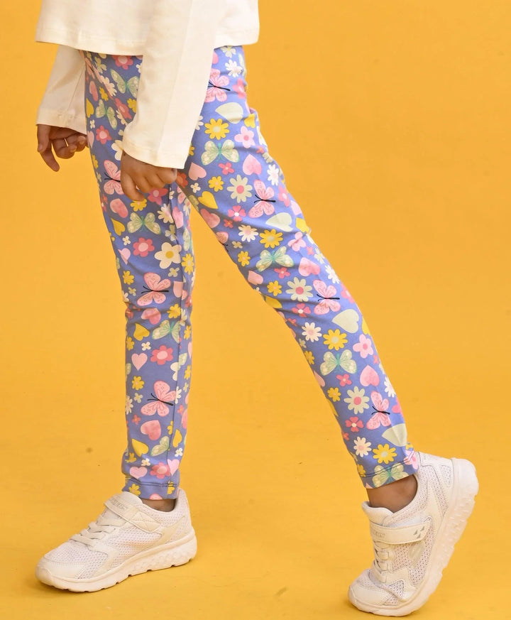 Blue Heart Flower Blue Legging-Blue