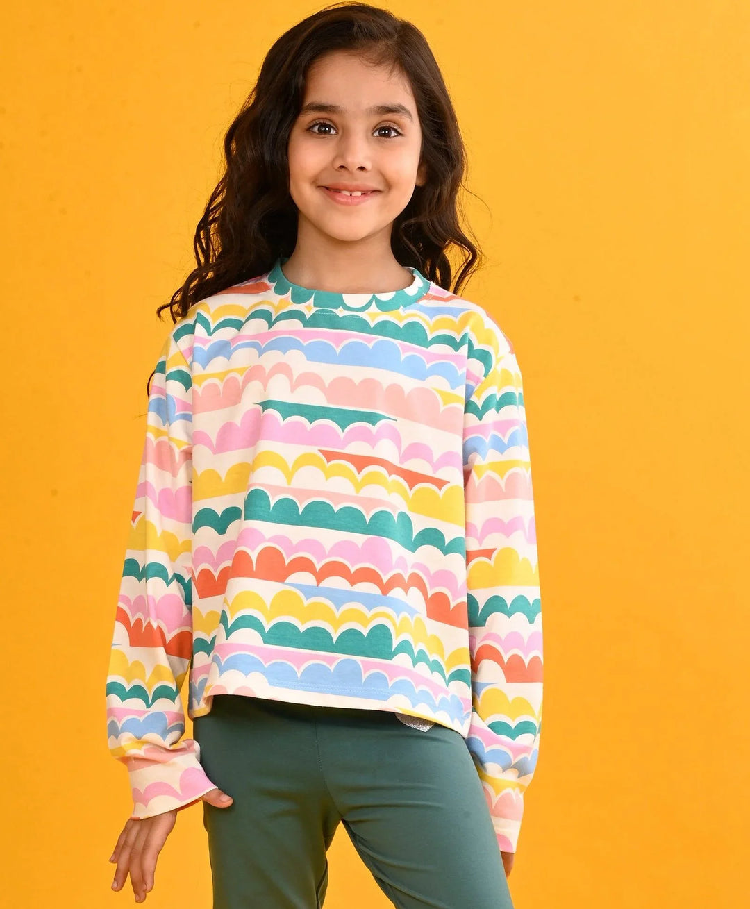 Rainbow Clouds Long Sleeves T-Shirt-White