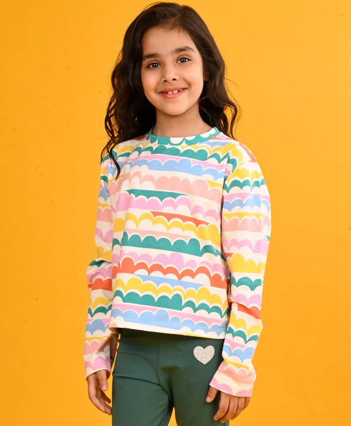 Rainbow Clouds Long Sleeves T-Shirt-White