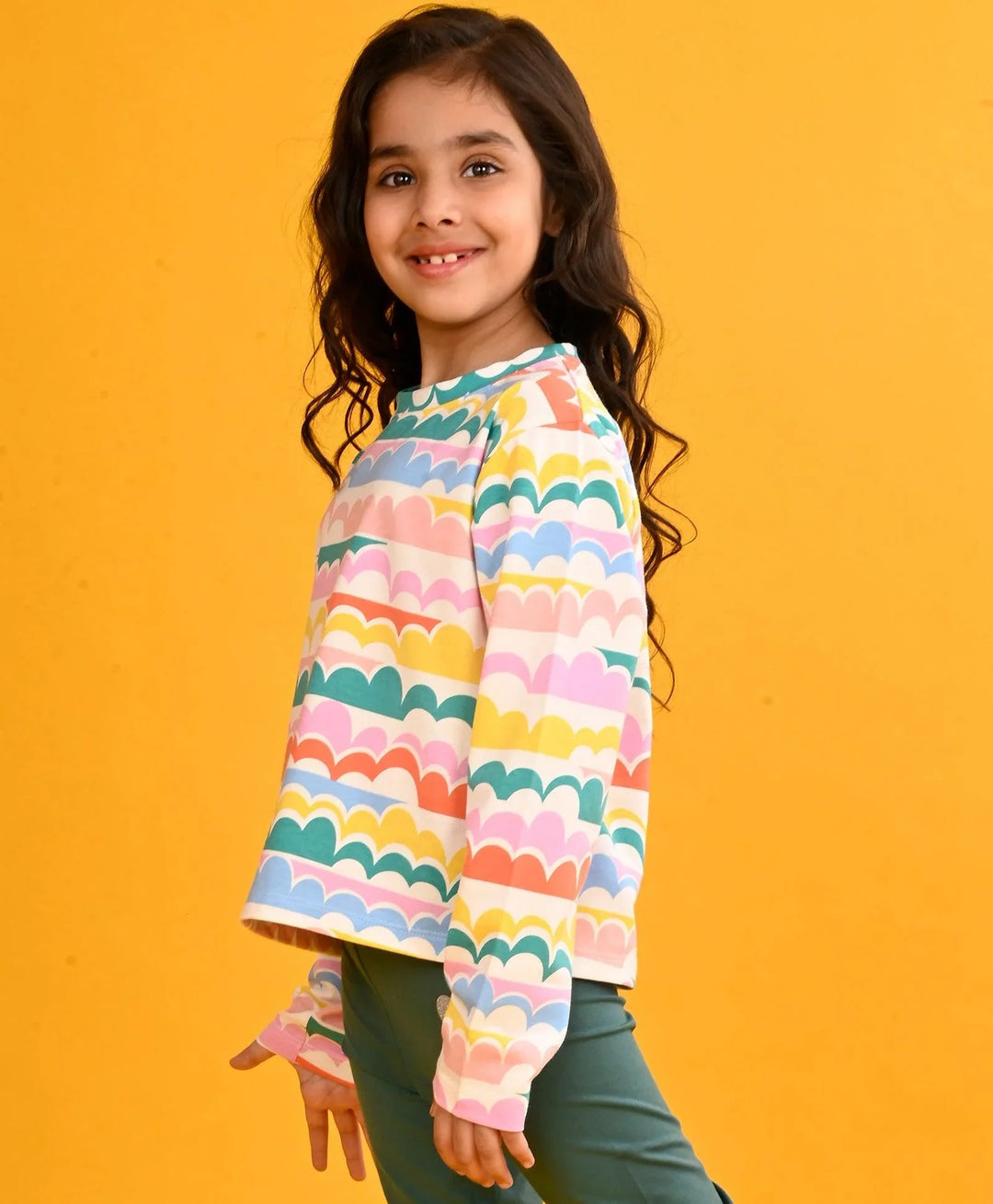 Rainbow Clouds Long Sleeves T-Shirt-White