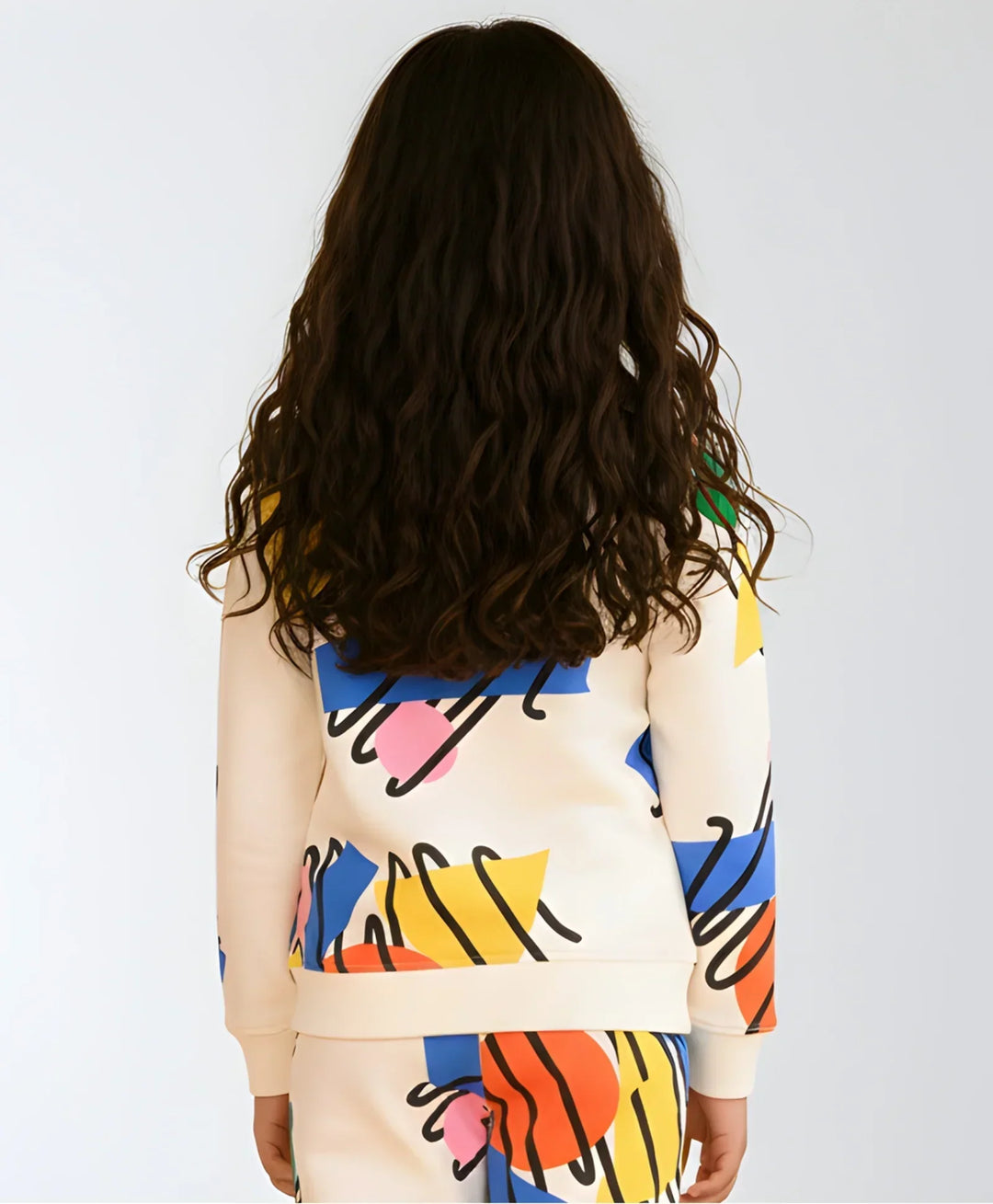 SHAPES PRINT FLEECE GIRLS SWEATSHIRT - WHITE - Anthrilo 