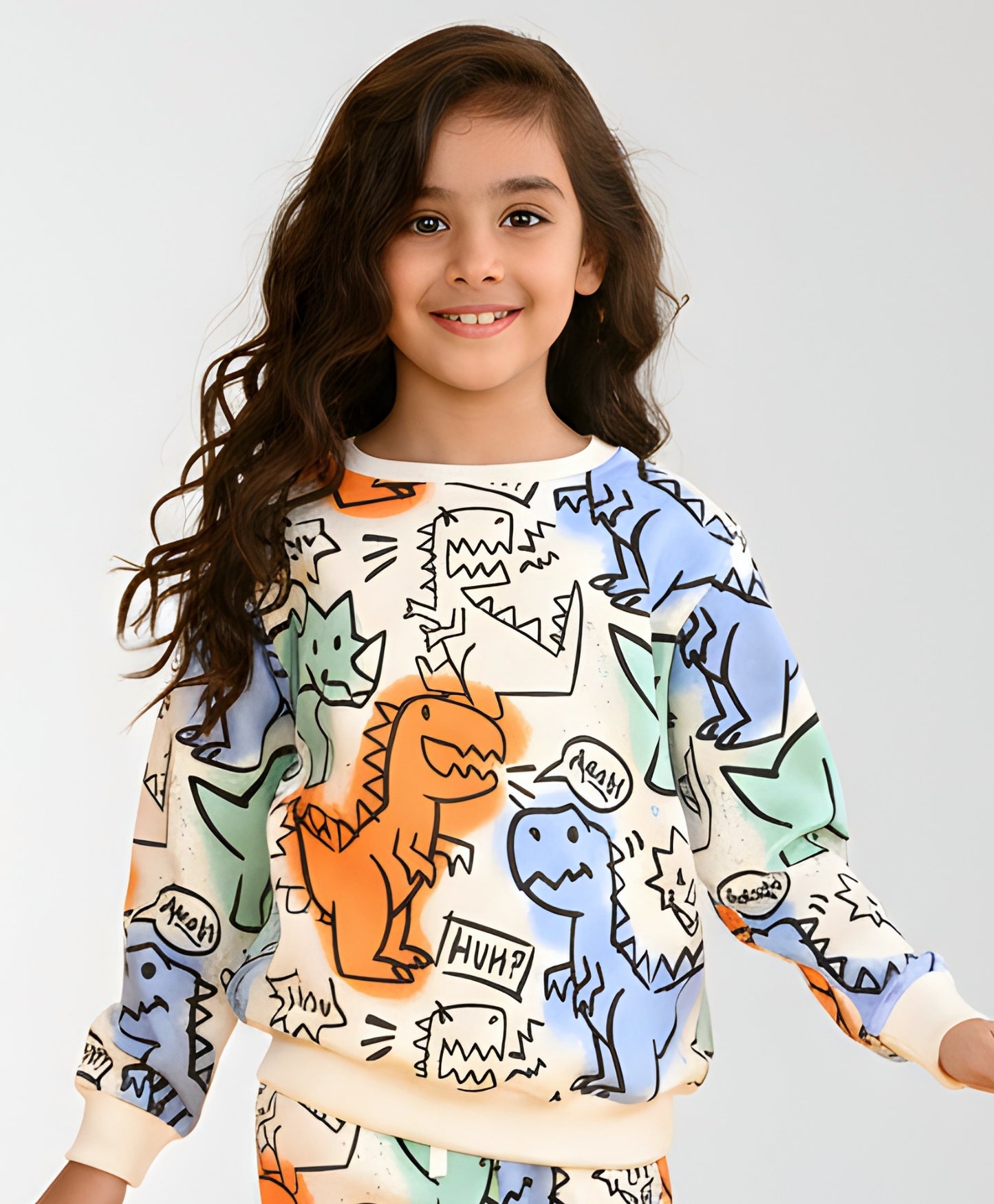 DINOSAUR WOW FLEECE GIRLS SWEATSHIRT - WHITE