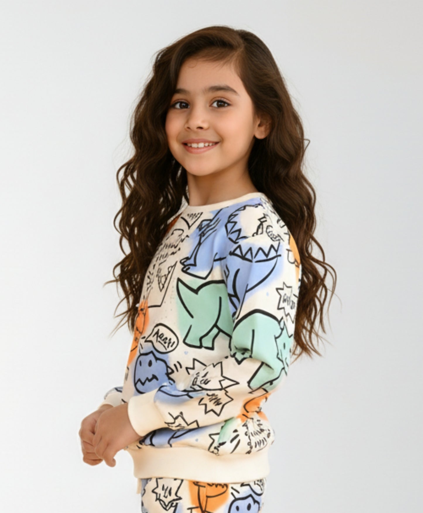 DINOSAUR WOW FLEECE GIRLS SWEATSHIRT - WHITE