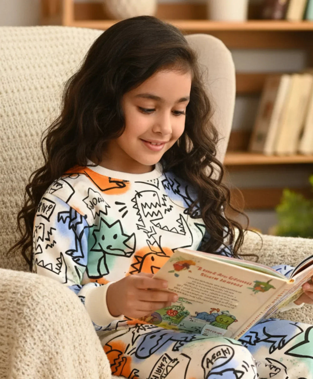DINOSAUR WOW FLEECE GIRLS SWEATSHIRT - WHITE - Anthrilo 