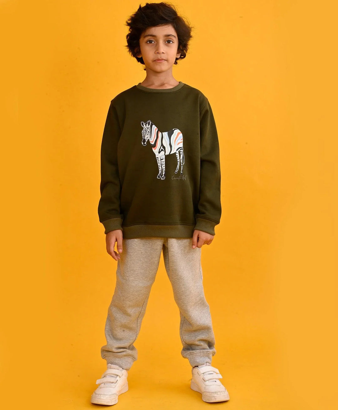DARK OLIVE ZEBRA BOYS SWEATSHIRT GREY FLEECE JOGGER SET - OLIVE/GREY - Anthrilo 