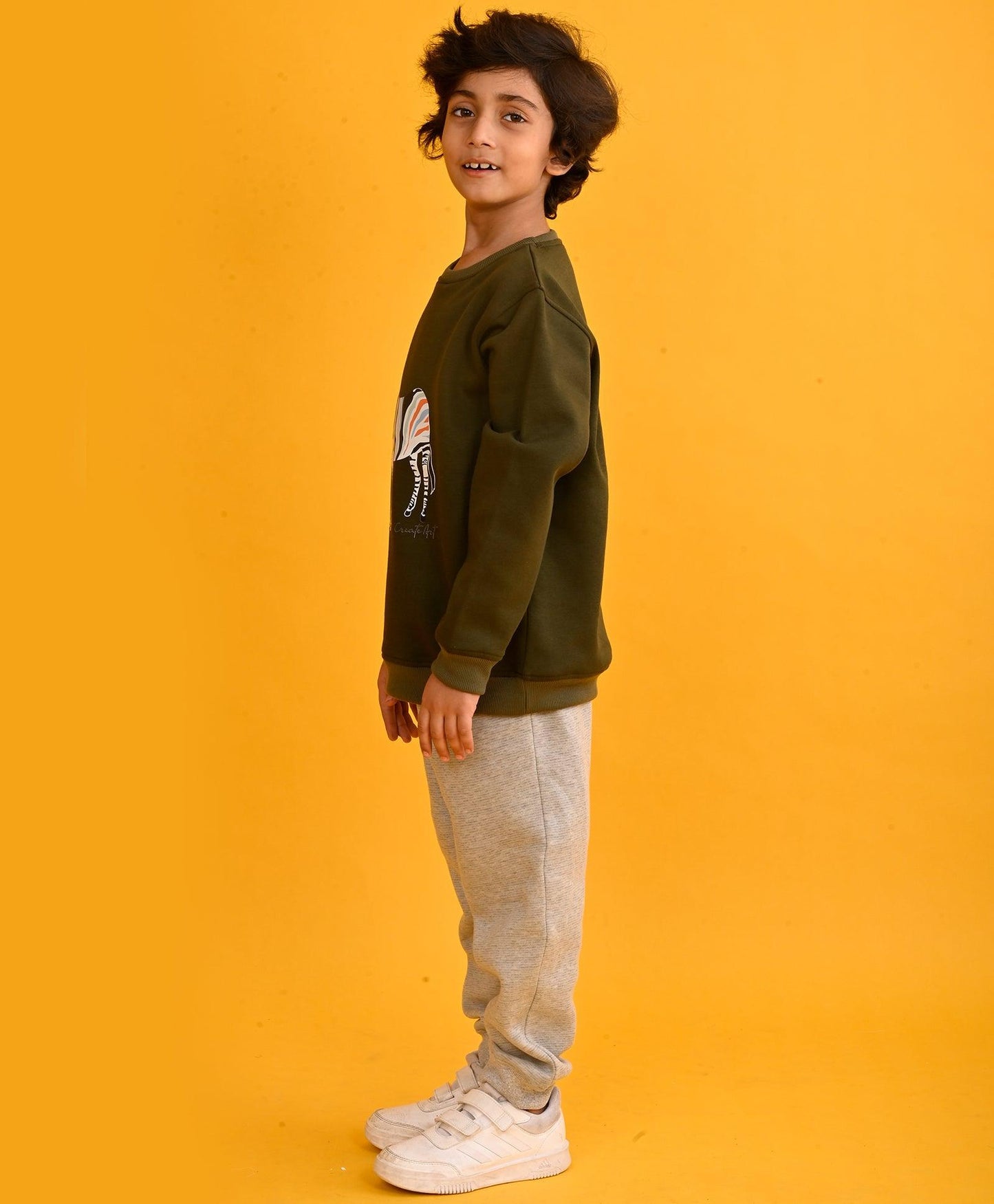 DARK OLIVE ZEBRA BOYS SWEATSHIRT GREY FLEECE JOGGER SET - OLIVE/GREY