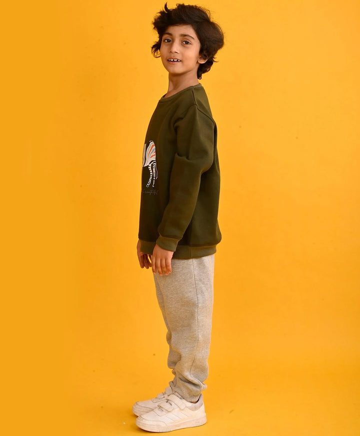 DARK OLIVE ZEBRA BOYS SWEATSHIRT GREY FLEECE JOGGER SET - OLIVE/GREY - Anthrilo 