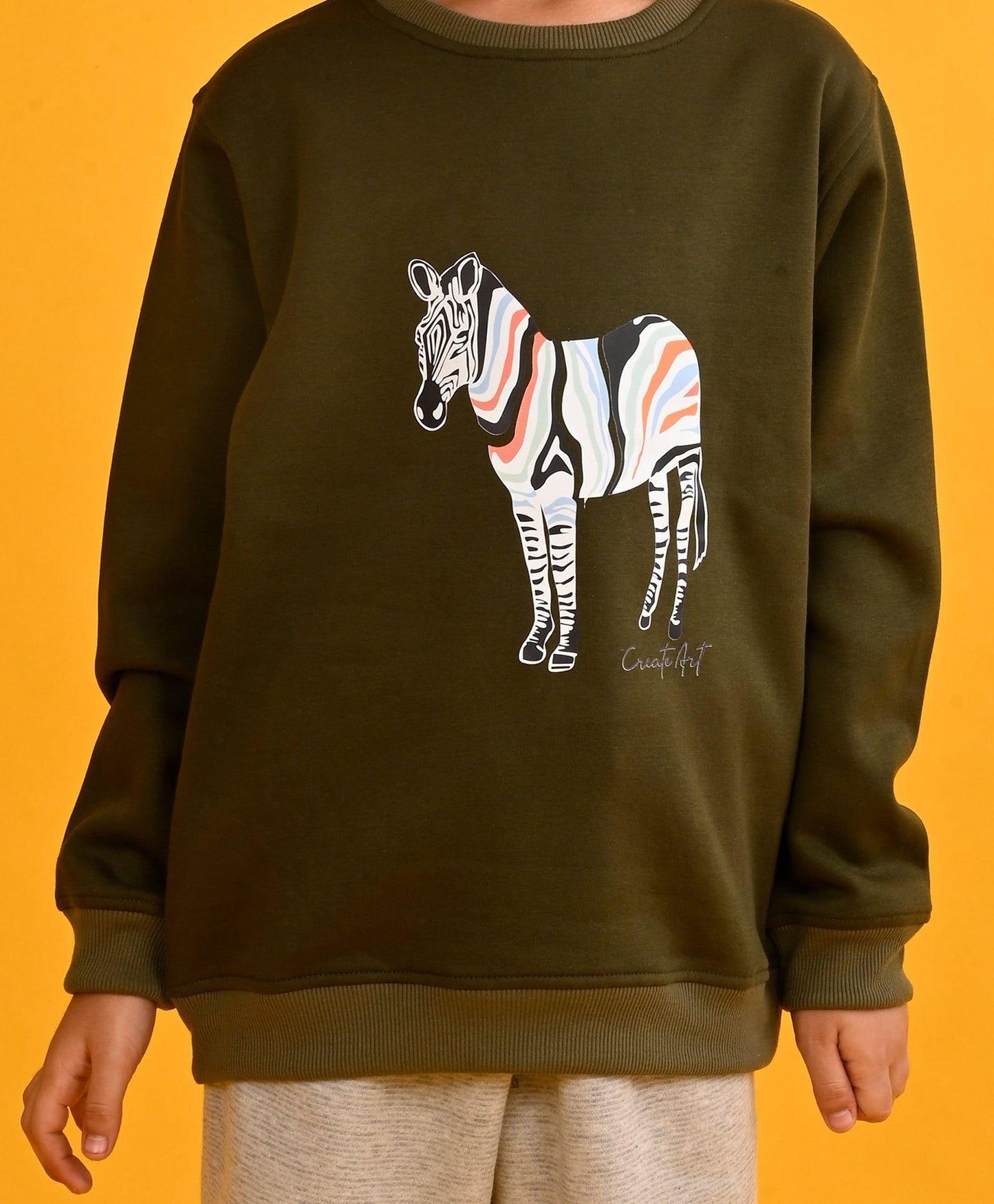 DARK OLIVE ZEBRA BOYS SWEATSHIRT GREY FLEECE JOGGER SET - OLIVE/GREY