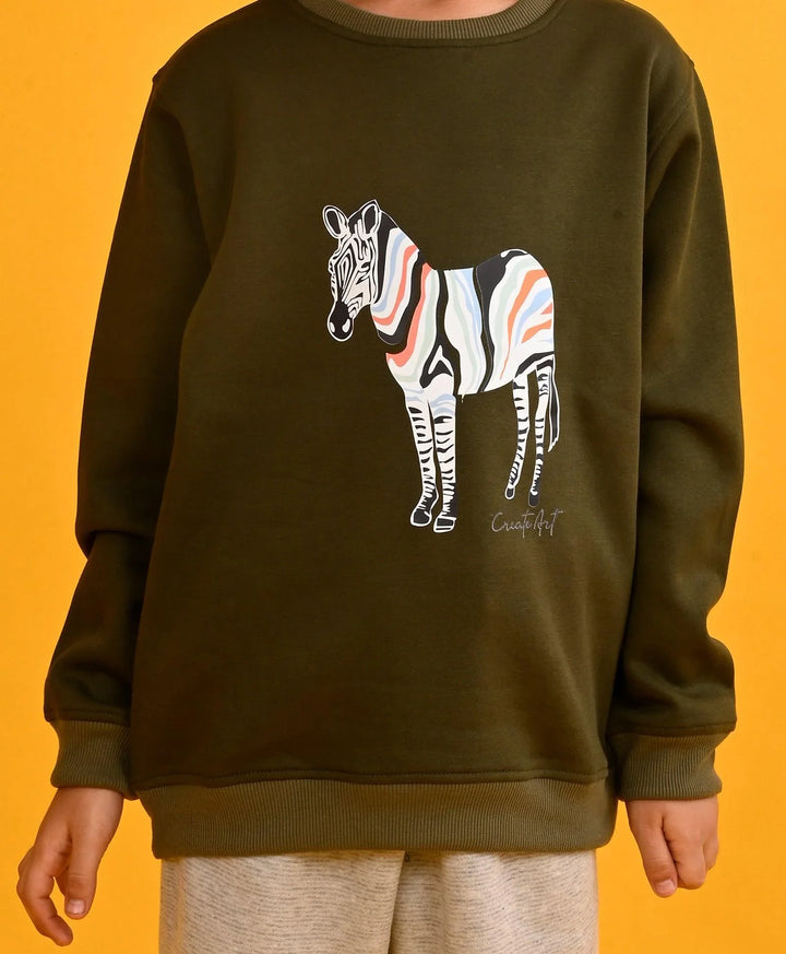 DARK OLIVE ZEBRA BOYS SWEATSHIRT GREY FLEECE JOGGER SET - OLIVE/GREY - Anthrilo 