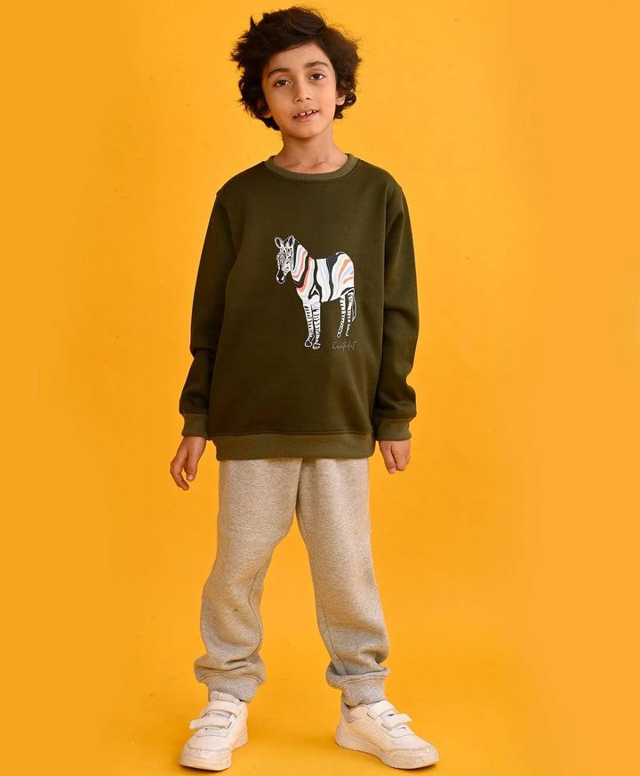 DARK OLIVE ZEBRA BOYS SWEATSHIRT GREY FLEECE JOGGER SET - OLIVE/GREY - Anthrilo 