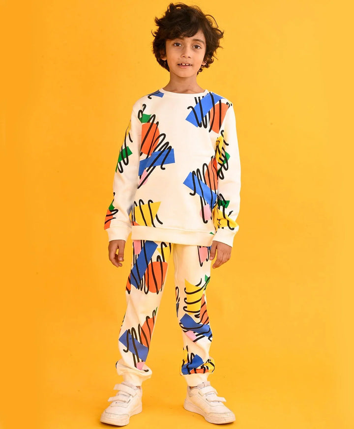 SHAPES BOYS FLEECE SWEATSHIRT JOGGER SET - WHITE - Anthrilo 