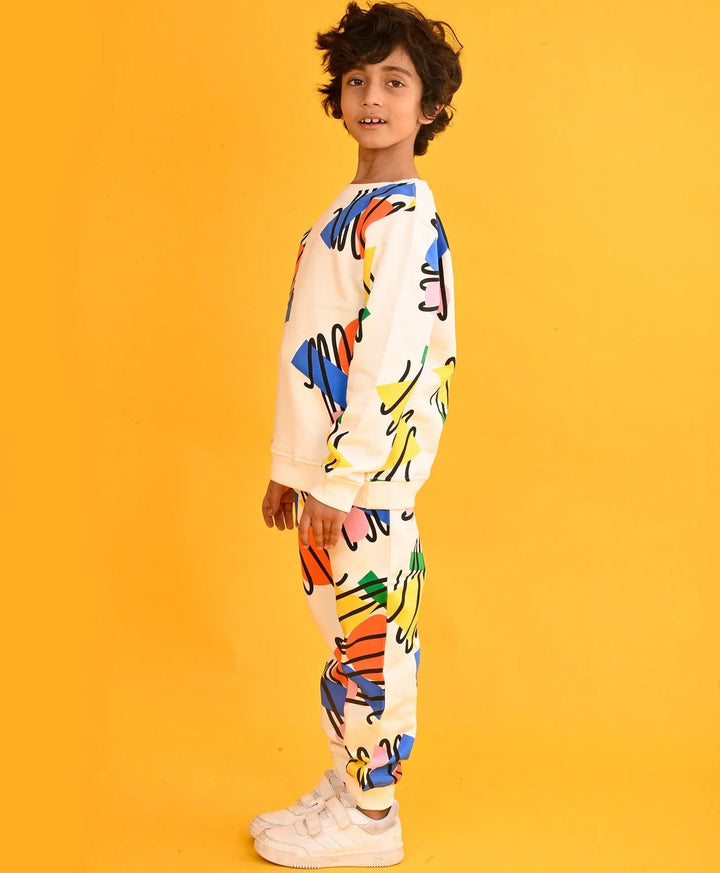 SHAPES BOYS FLEECE SWEATSHIRT JOGGER SET - WHITE - Anthrilo 