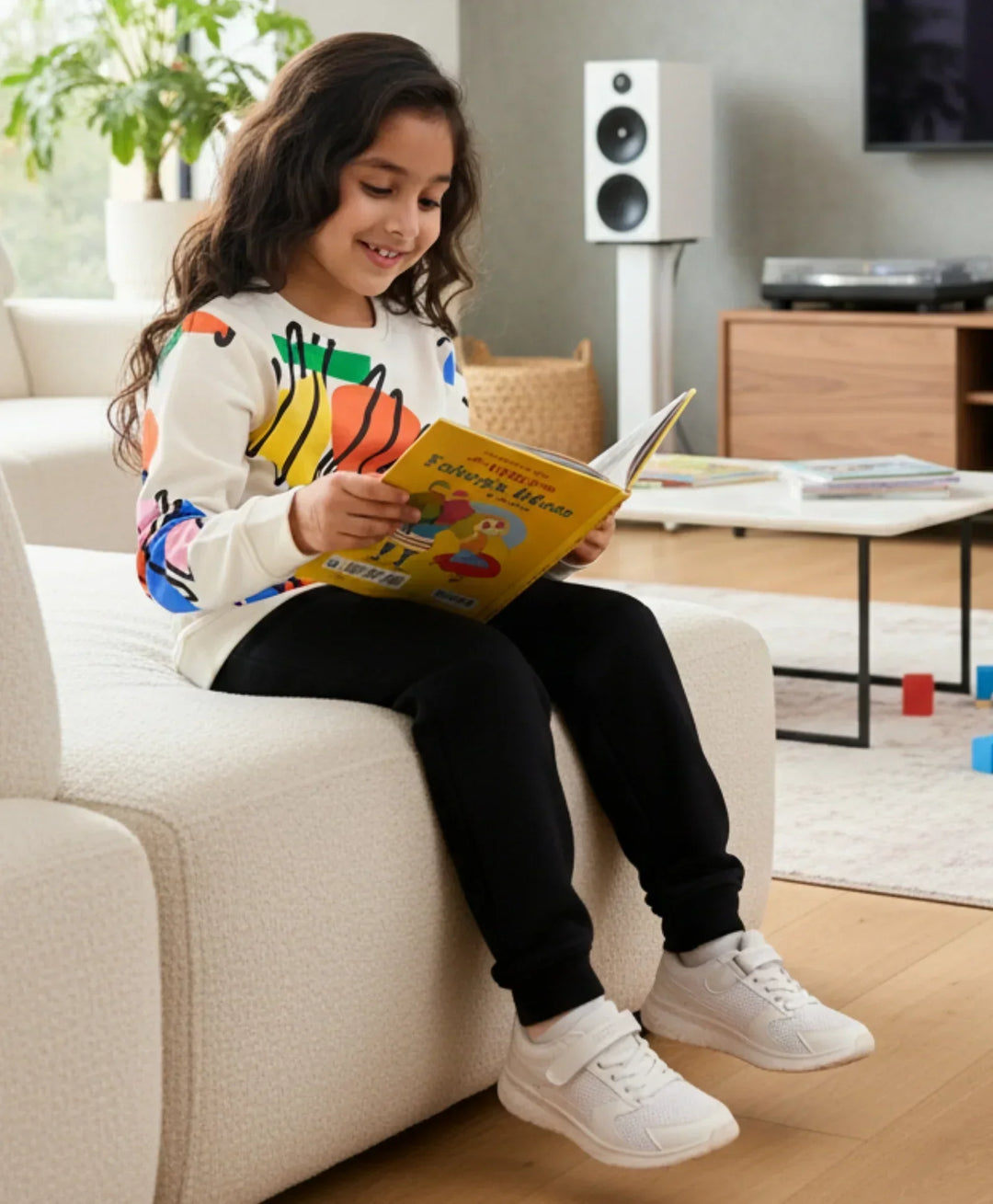 SHAPES PRINT GIRLS SWEATSHIRT BLACK HEART FLEECE JOGGER SET - WHITE/BLACK - Anthrilo 