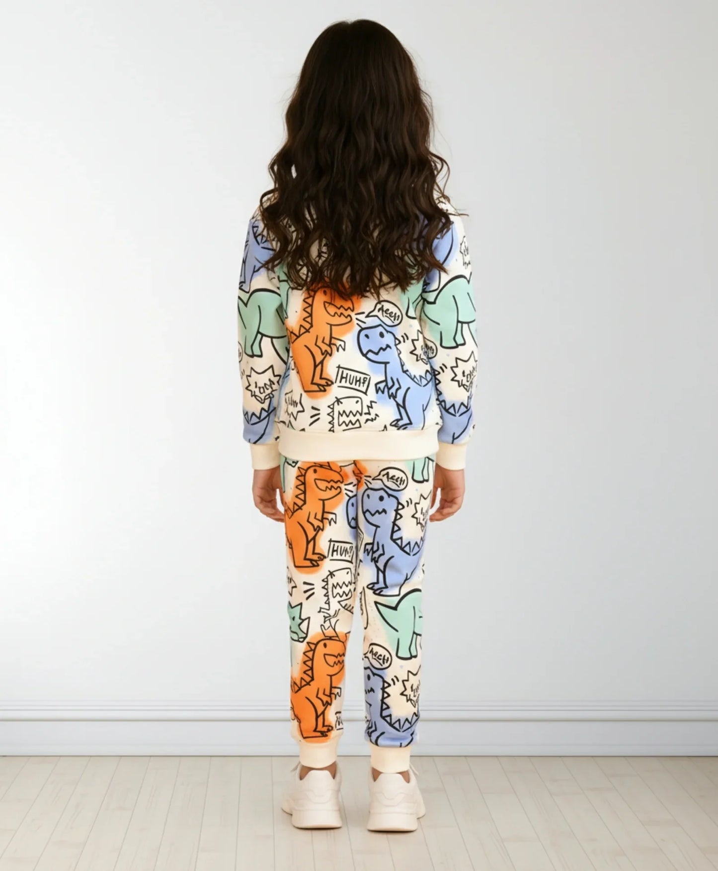 WOW DINOSAUR GIRLS SWEATSHIRT JOGGER SET - WHITE