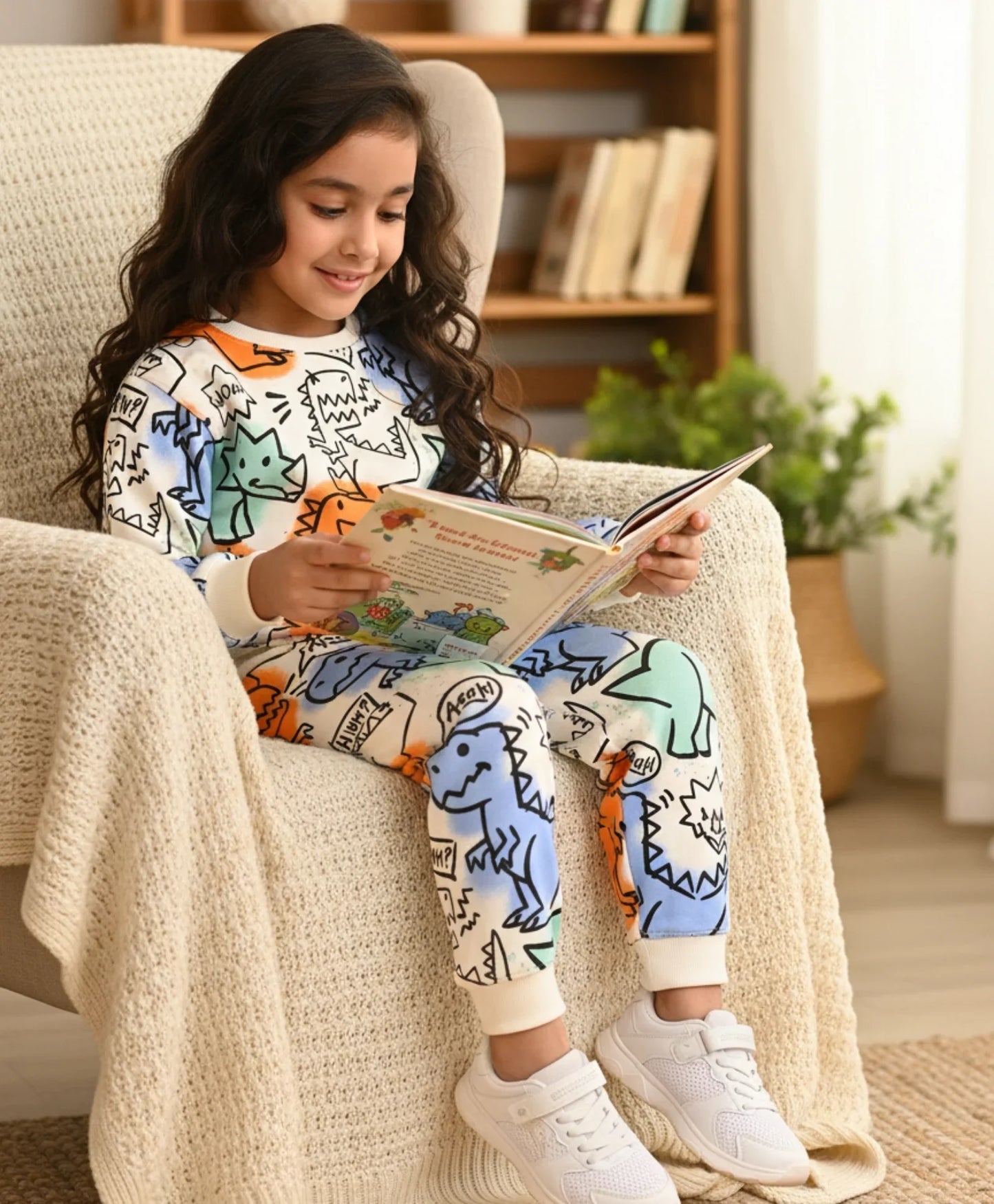 WOW DINOSAUR GIRLS SWEATSHIRT JOGGER SET - WHITE