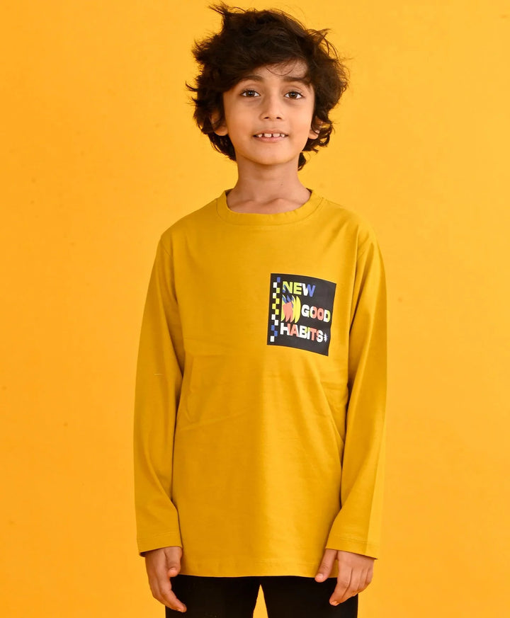 New Good Habits Long Sleeve Boys T-Shirt - Mustard