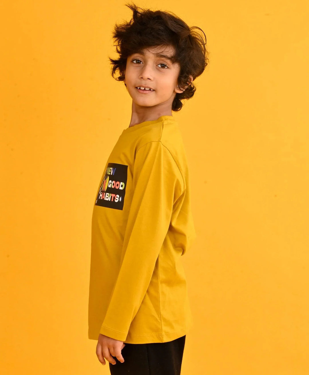 New Good Habits Long Sleeve Boys T-Shirt - Mustard