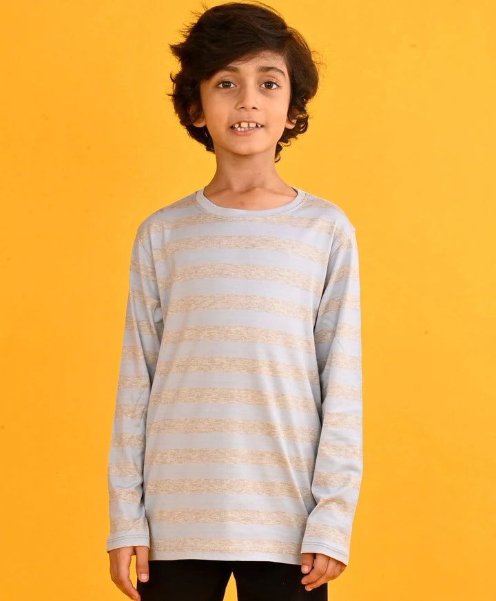 SKY GREY MELANGE STRIPES BOYS LONG SLEEVE T-SHIRT - SKYGREY - Anthrilo 