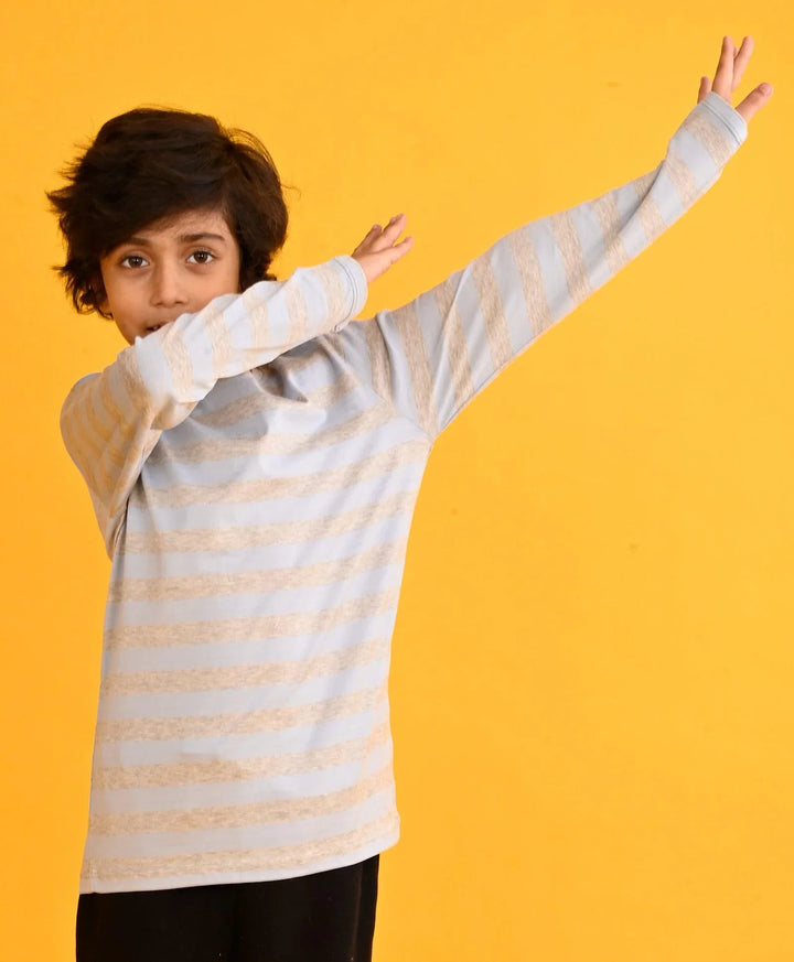 SKY GREY MELANGE STRIPES BOYS LONG SLEEVE T-SHIRT - SKYGREY - Anthrilo 