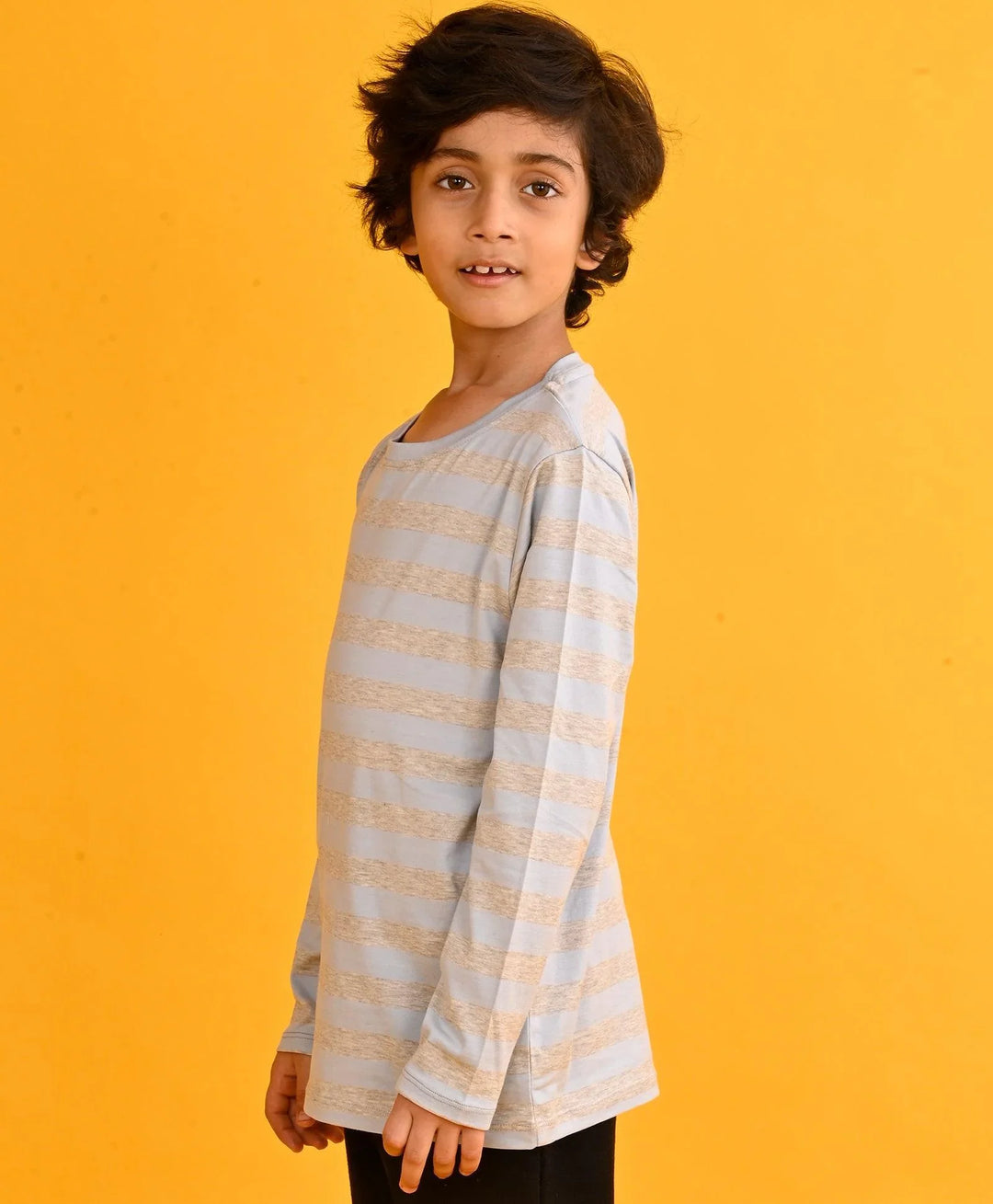 SKY GREY MELANGE STRIPES BOYS LONG SLEEVE T-SHIRT - SKYGREY - Anthrilo 