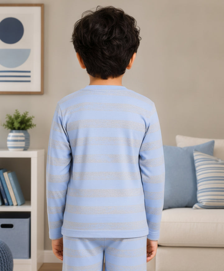 Sky Grey Melange Stripes Boys Long Sleeve T-Shirt - Skygrey