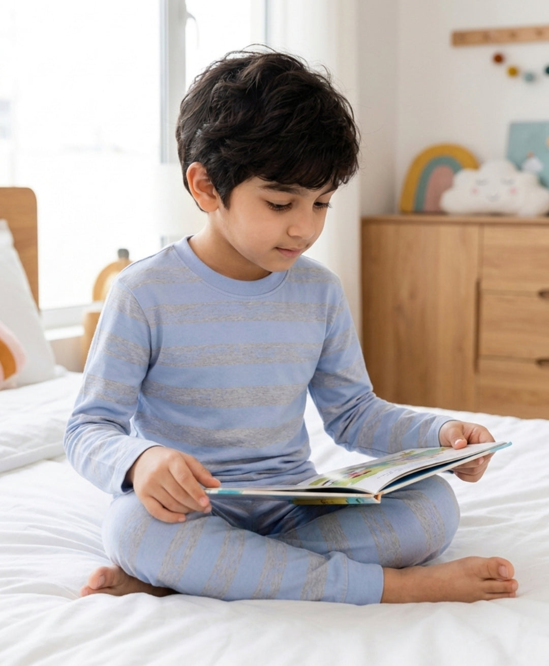 Sky Grey Melange Stripes Boys Long Sleeve T-Shirt - Skygrey
