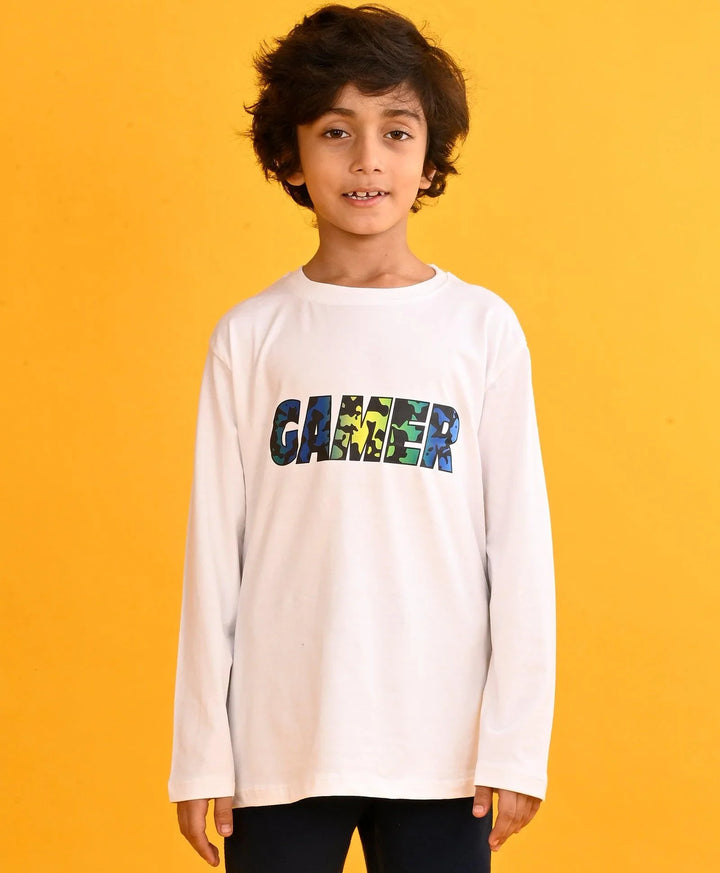 Gamer White Boys Long Sleeves T-Shirt - White
