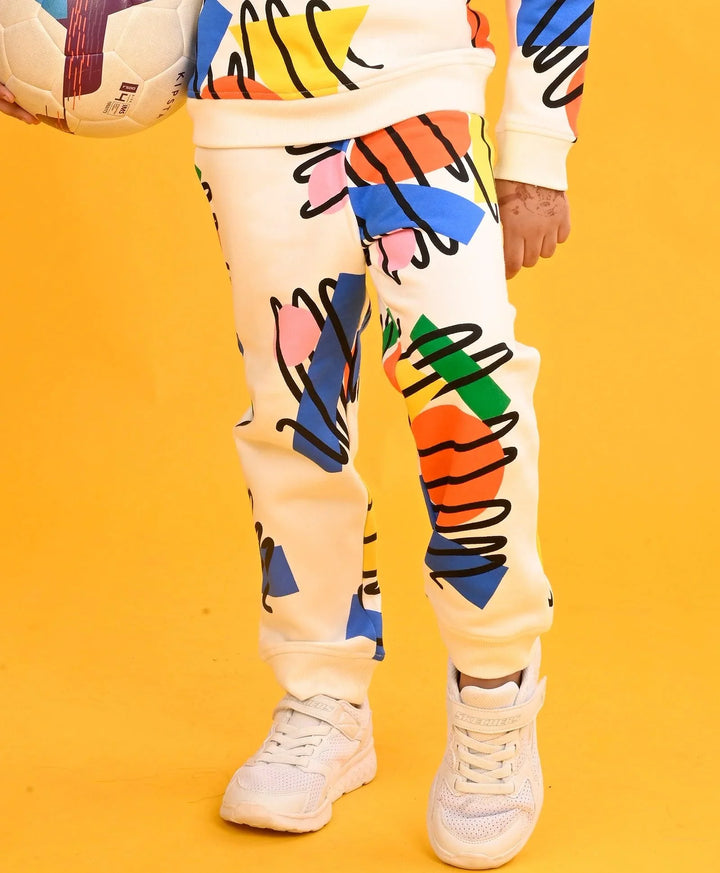 SHAPES PRINT FLEECE GIRLS JOGGER - WHITE - Anthrilo 