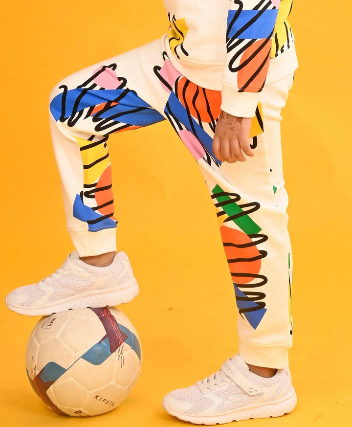 SHAPES PRINT FLEECE GIRLS JOGGER - WHITE - Anthrilo 