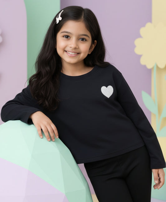 SILVER BLACK LONG SLEEVES T-SHIRT - BLACK