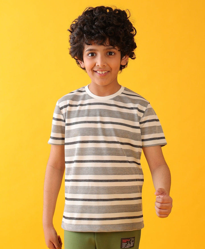 BLACK WHITE GREY STRIPE BOYS SHORT SLEEVE T-SHIRT- WHITE - Anthrilo 