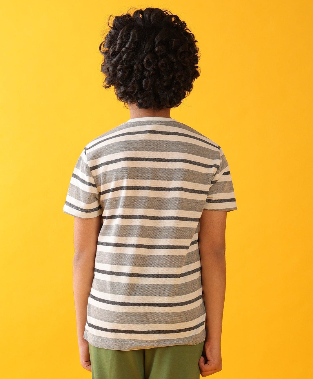 BLACK WHITE GREY STRIPE BOYS SHORT SLEEVE T-SHIRT- WHITE - Anthrilo 