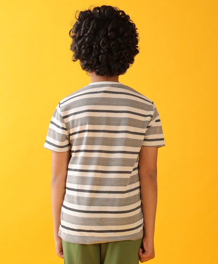 BLACK WHITE GREY STRIPE BOYS SHORT SLEEVE T-SHIRT- WHITE - Anthrilo 