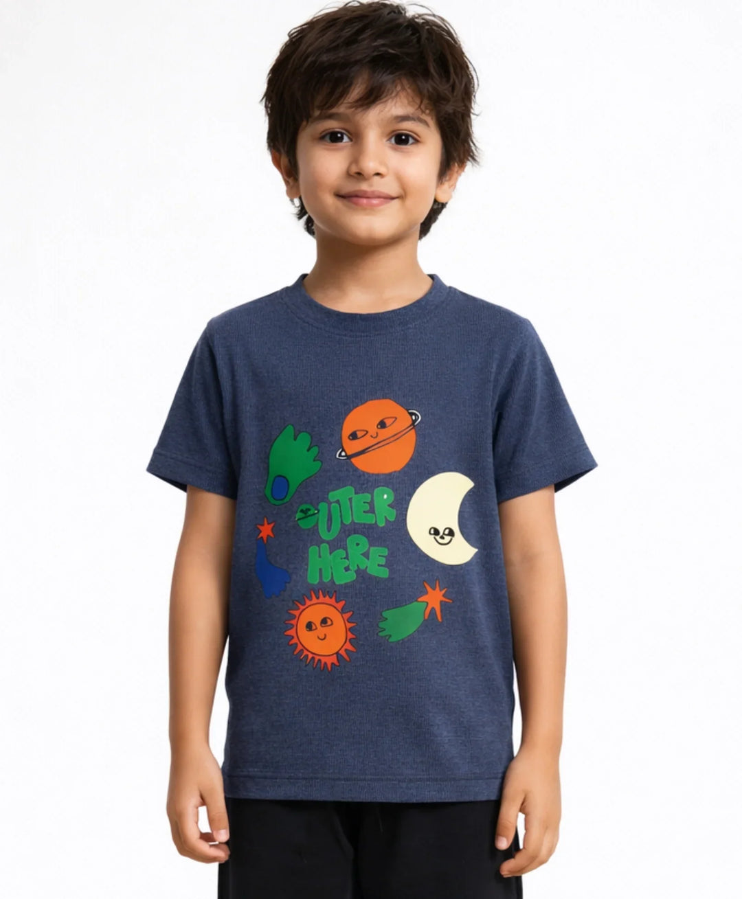 Outer Space Blue Boys Short Sleeve T-Shirt- Blue