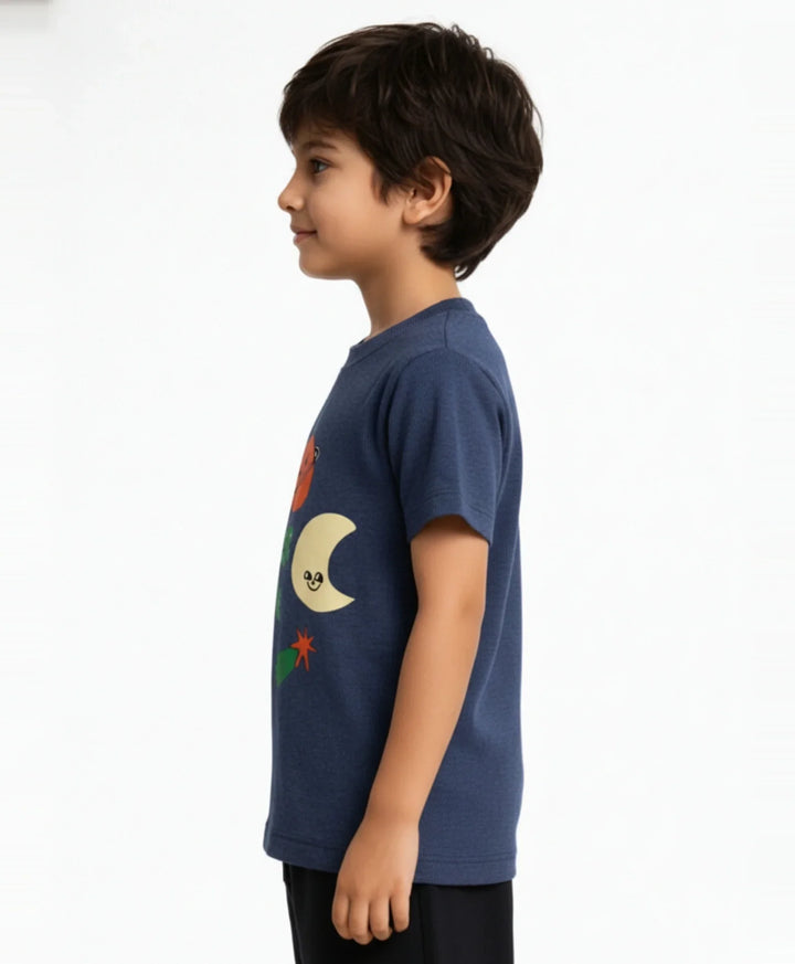 Outer Space Blue Boys Short Sleeve T-Shirt- Blue