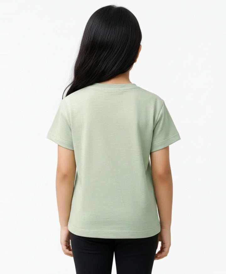 Green Silver Heart Summer Girls Short Sleeve T-Shirt - Green