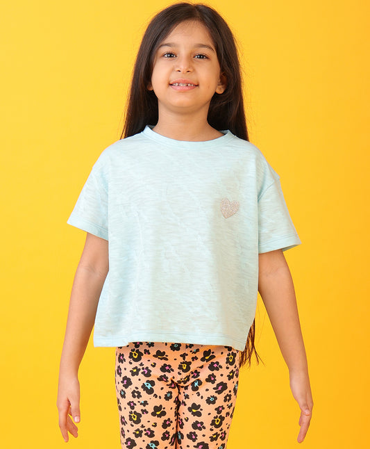 SKY SILVER HEART SUMMER GIRLS SHORT SLEEVE T-SHIRT - SKY