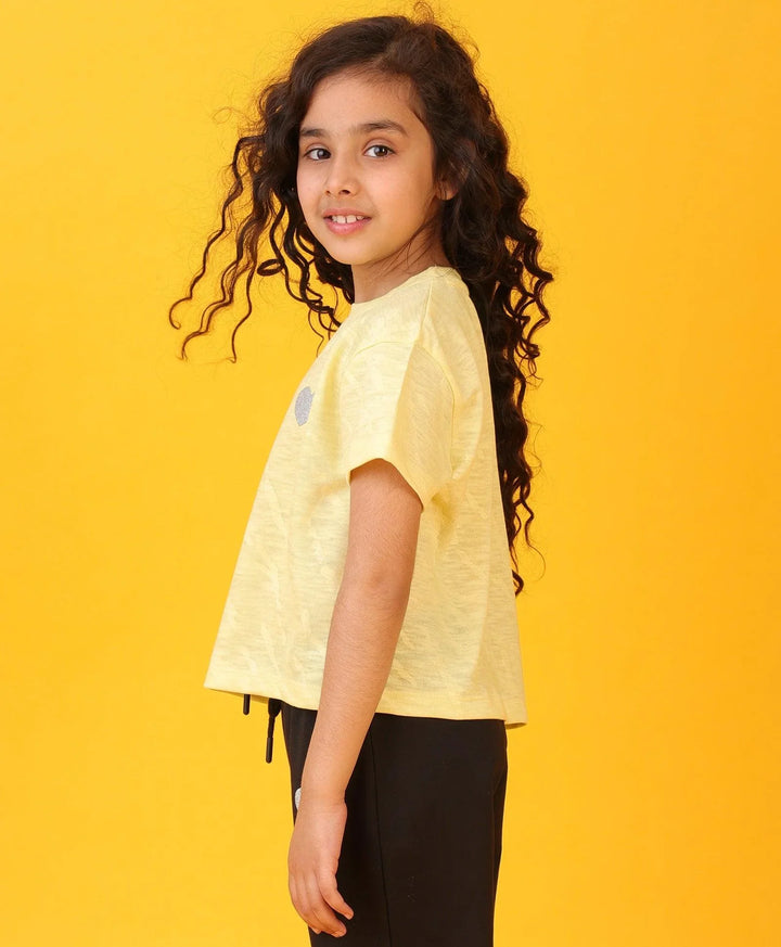 Yellow Silver Heart Summer Girls Short Sleeve T-Shirt - Yellow