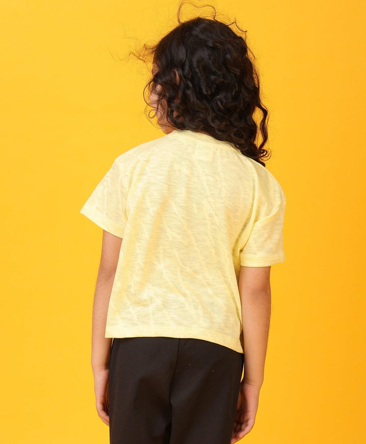 Yellow Silver Heart Summer Girls Short Sleeve T-Shirt - Yellow