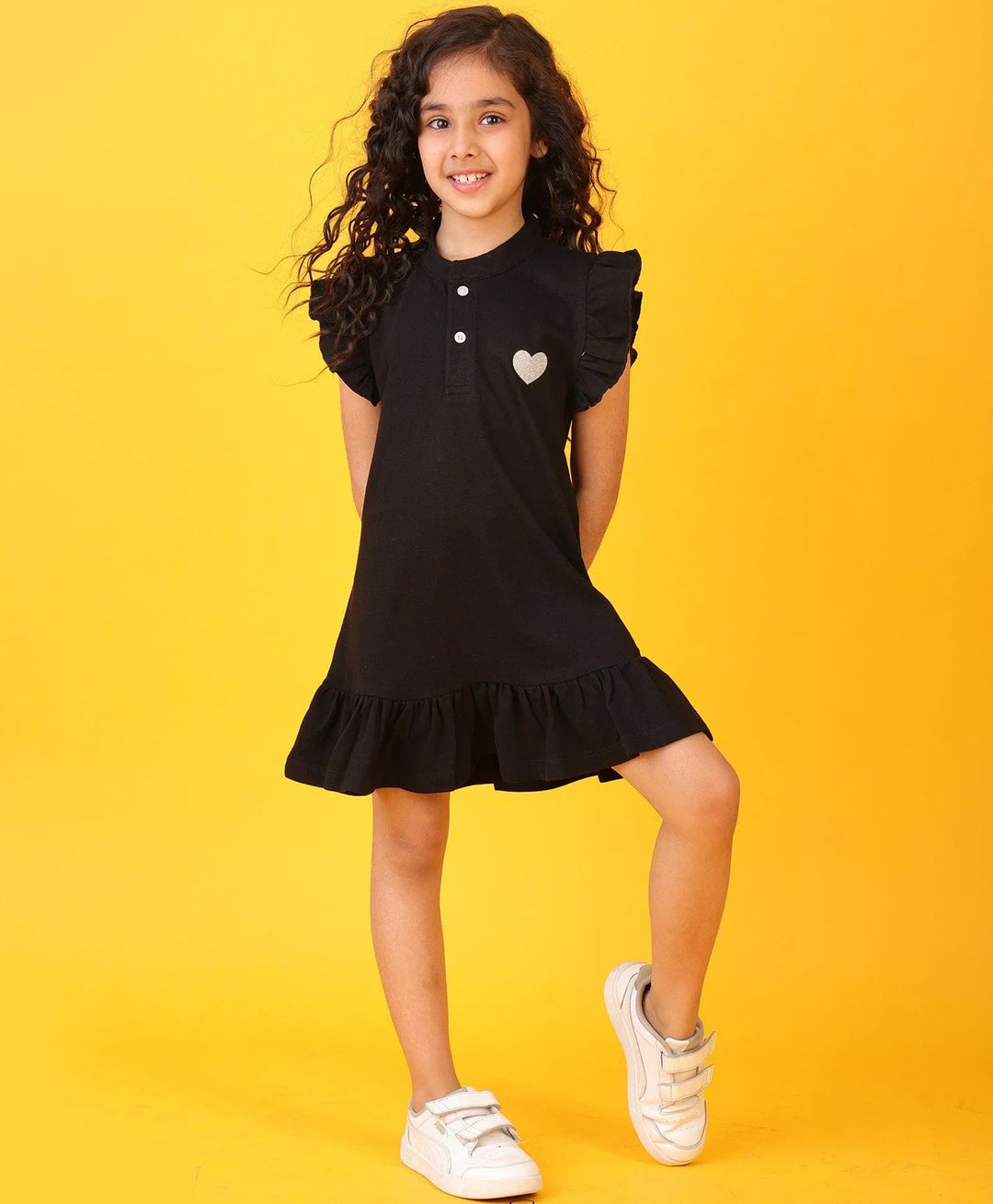 BLACK SILVER HEART SUMMER DRESS - BLACK - Anthrilo 