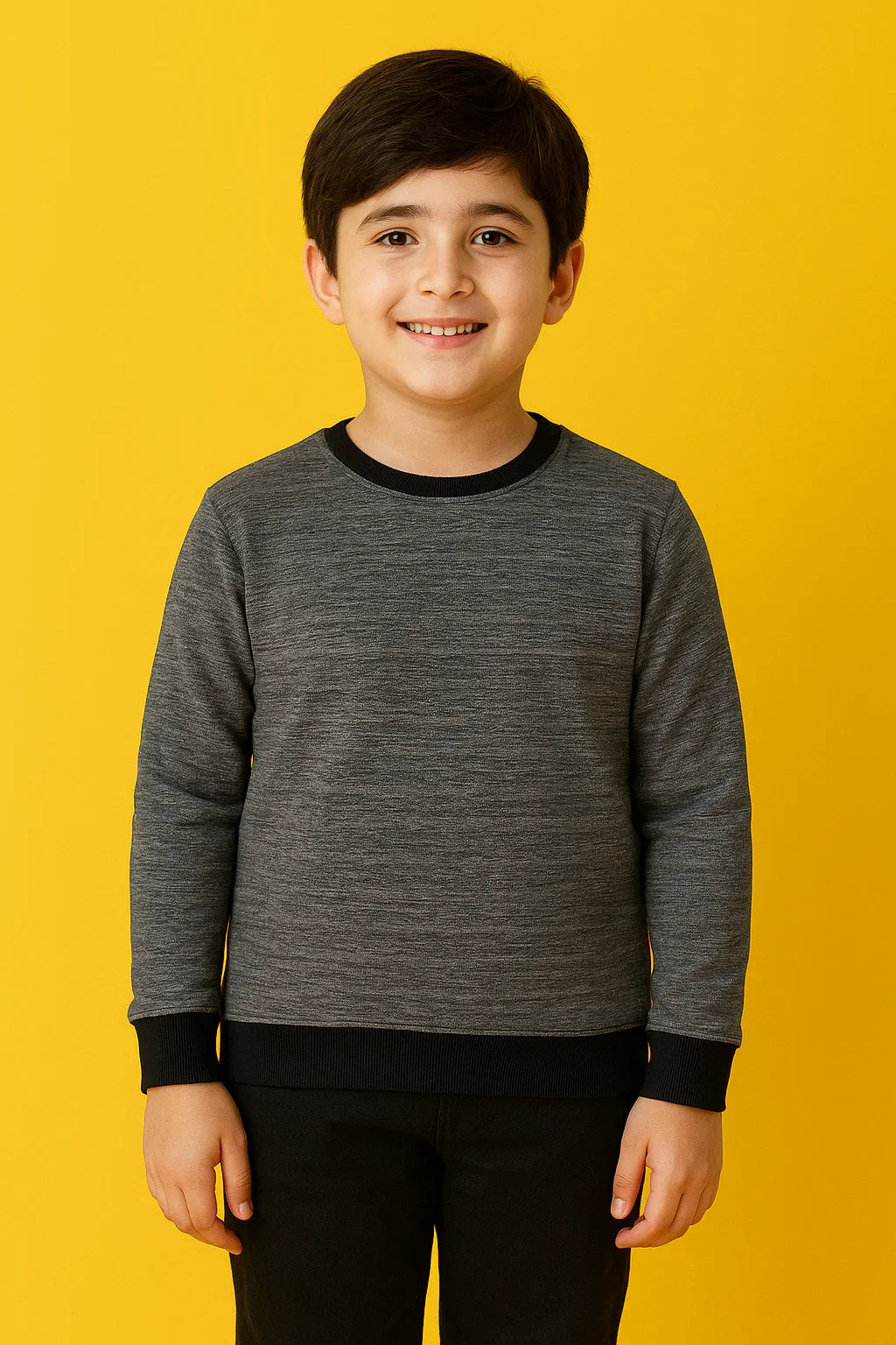 BLACK QUILTED BOYS SWEATSHIRT - BLACK