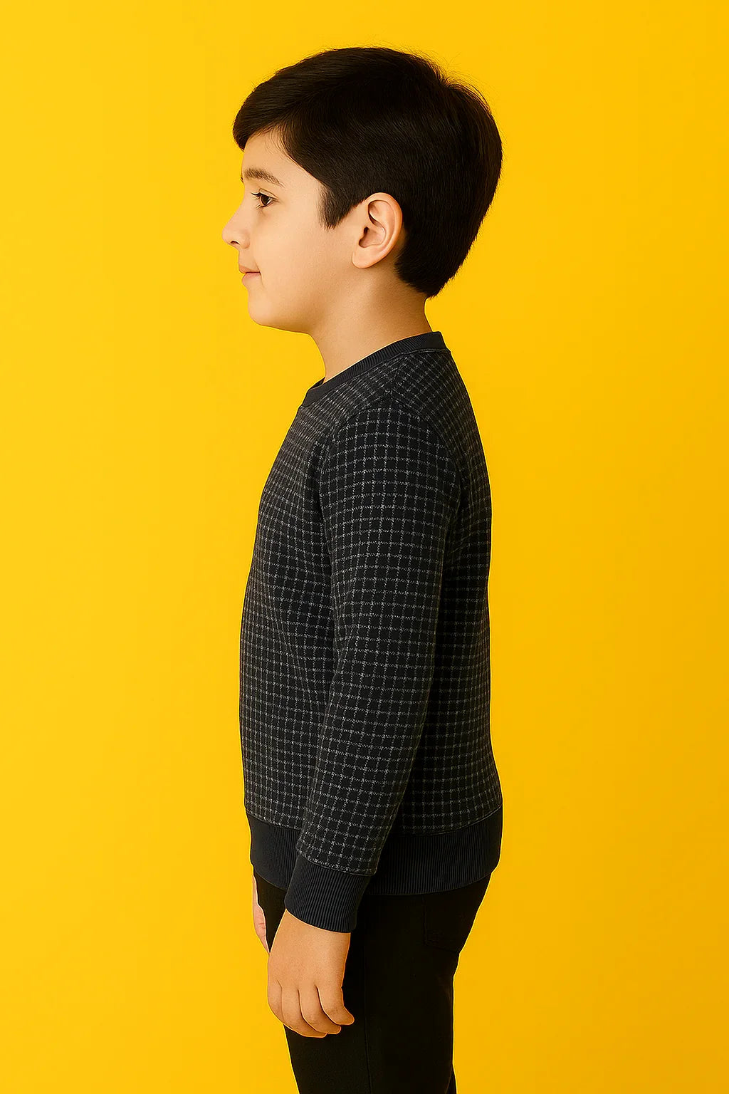 BLACK QUILTED BOYS SWEATSHIRT - BLACK