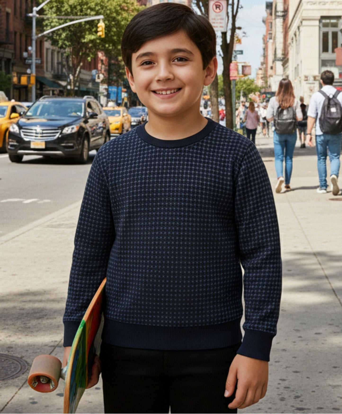 NAVY QUILTED BOYS SWEATSHIRT - NAVY