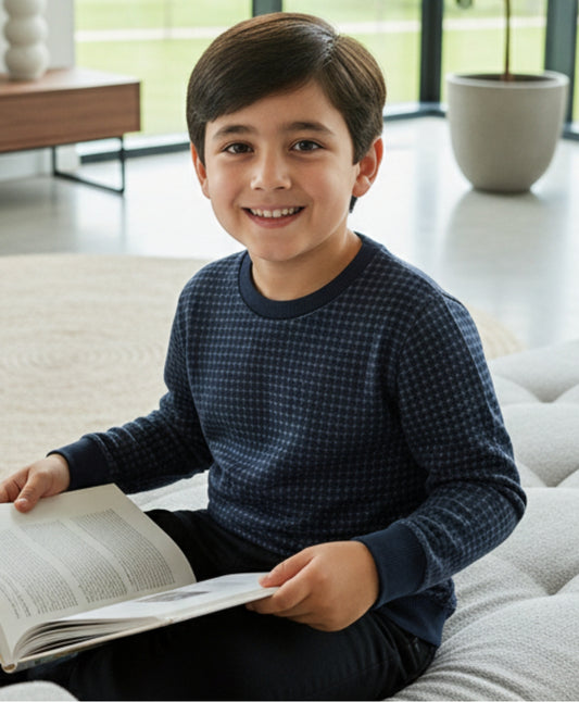 NAVY QUILTED BOYS SWEATSHIRT - NAVY